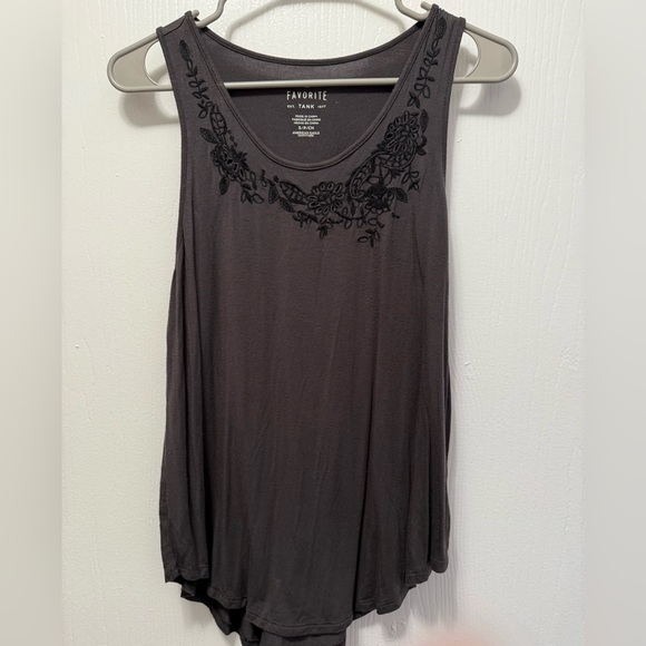 American Eagle Outfitters Charcoal Embroidered Tank Top Size Small - Picture 1 of 3